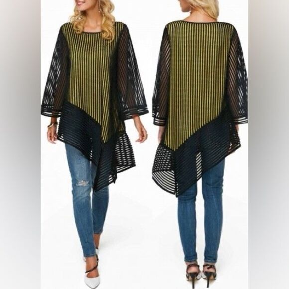 UNBRANDED Three Quarters Sleeve Sit Neck Tunic Blouse Dress oversized Size L. - Picture 7 of 8